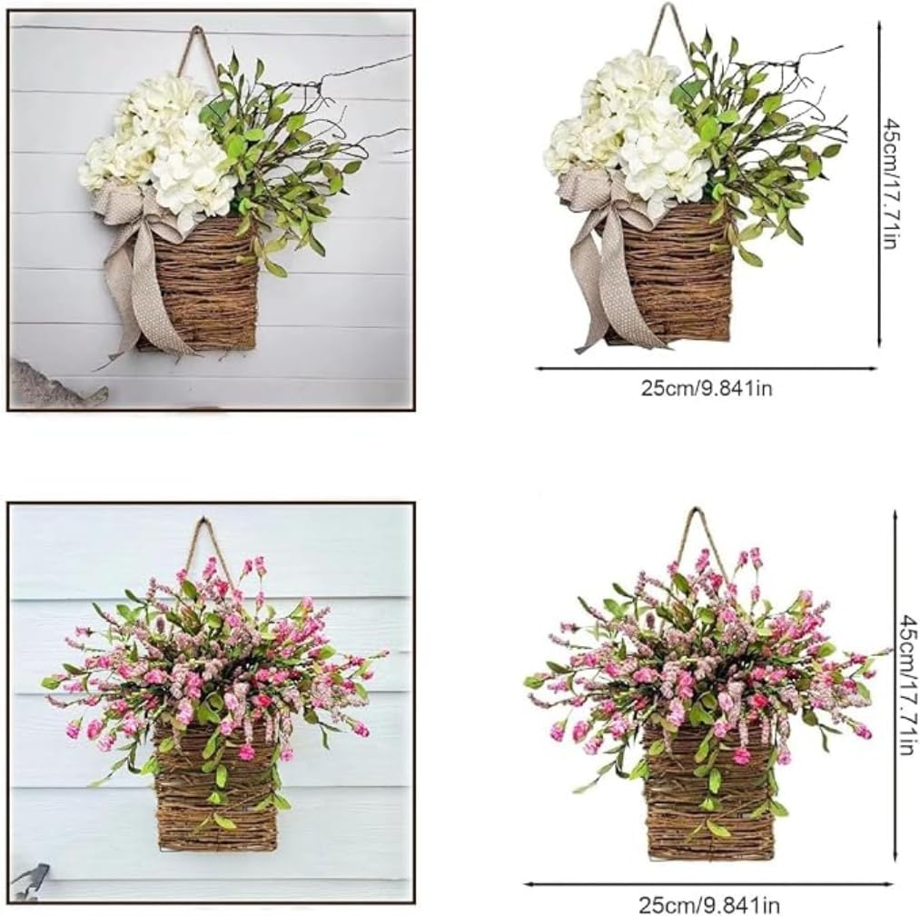 Cream Hydrangea Wreath Door Decor Basket