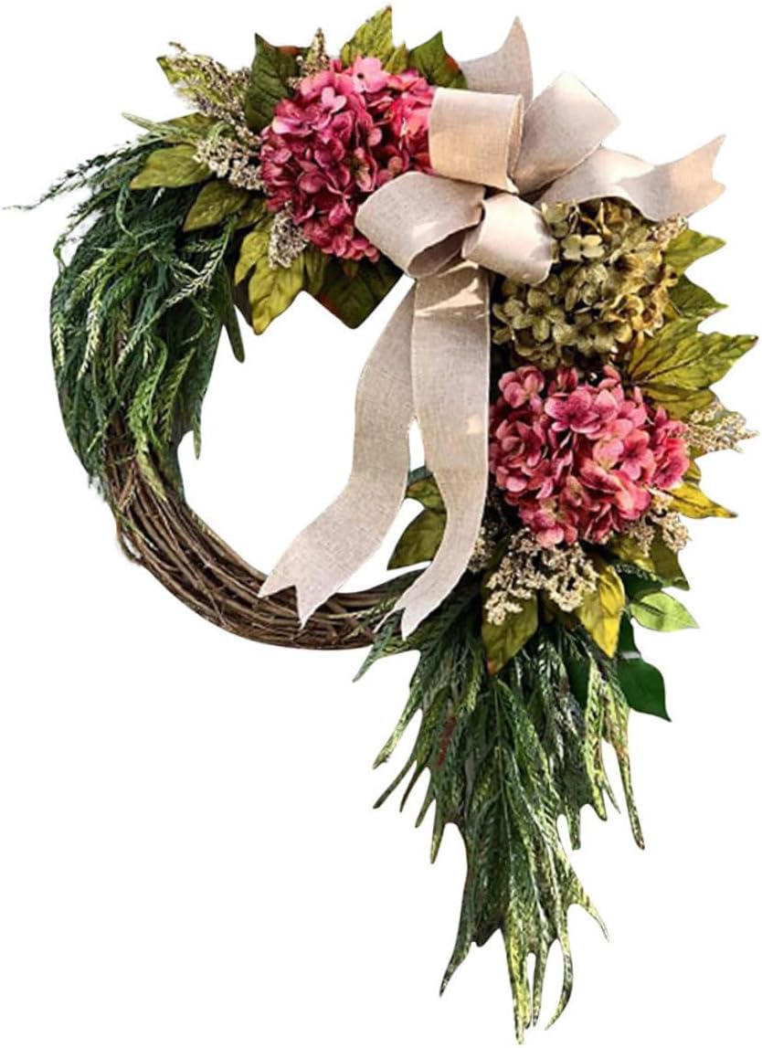 Front Door Wreath Hanger with Hydrangea Garland