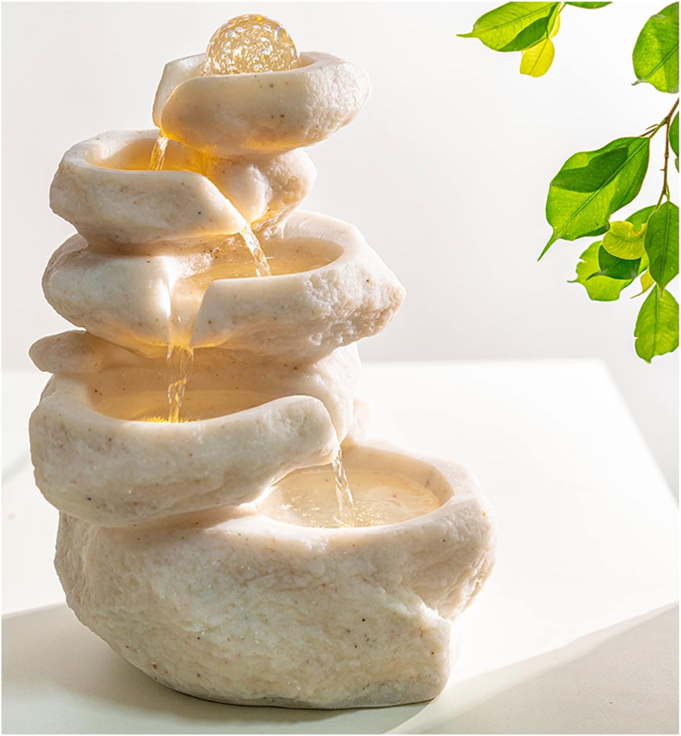 WAOCEO Tabletop Fountain with LED Lights and Soothing Water Sound