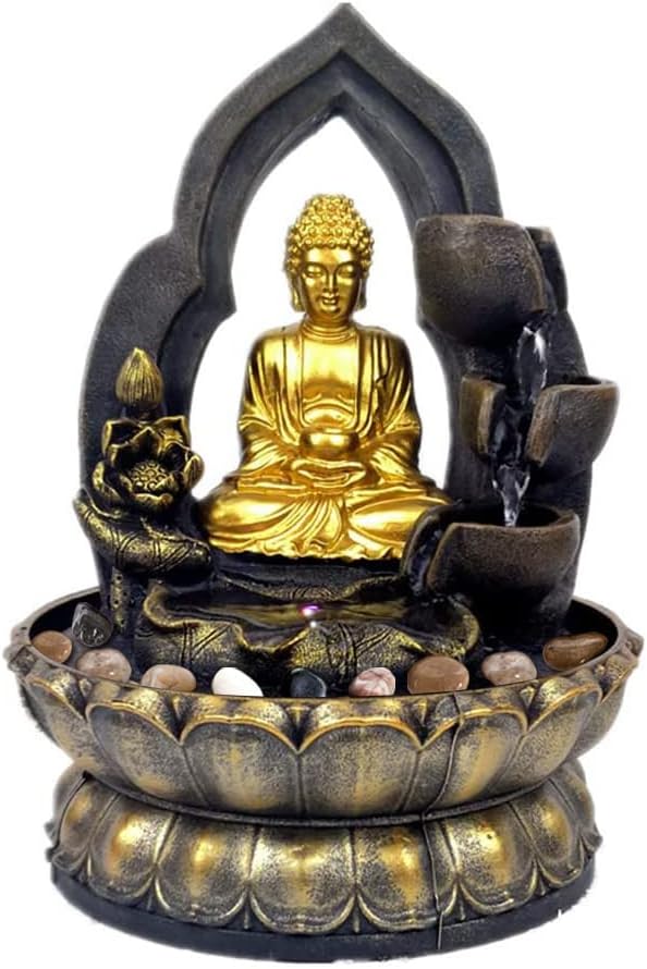 118 Inch Buddha Fountain with LED Light and Natural River Stones
