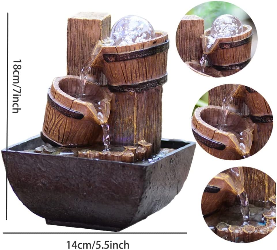 BIOMICE Tabletop Water Fountain with Lights and Cascading Waterfall for Home Office Desk Relaxation