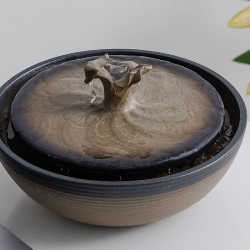 Brown Ceramic Tabletop Water Fountain for Feng Shui