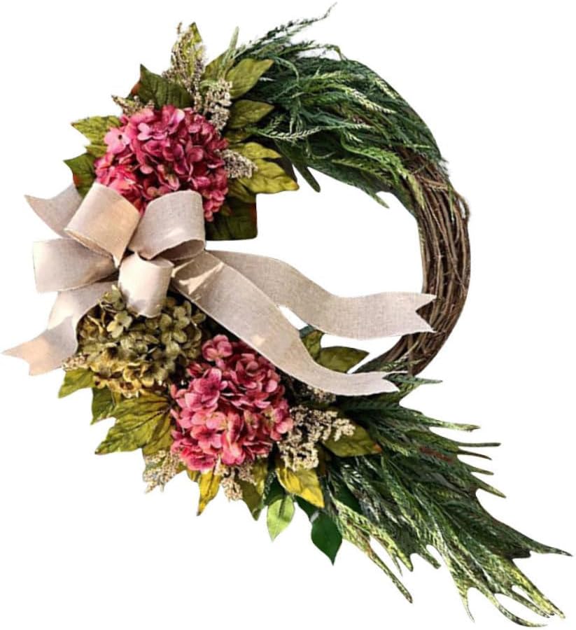Cabilock White Hydrangea Garland Wreath Decor Front Door Hanger