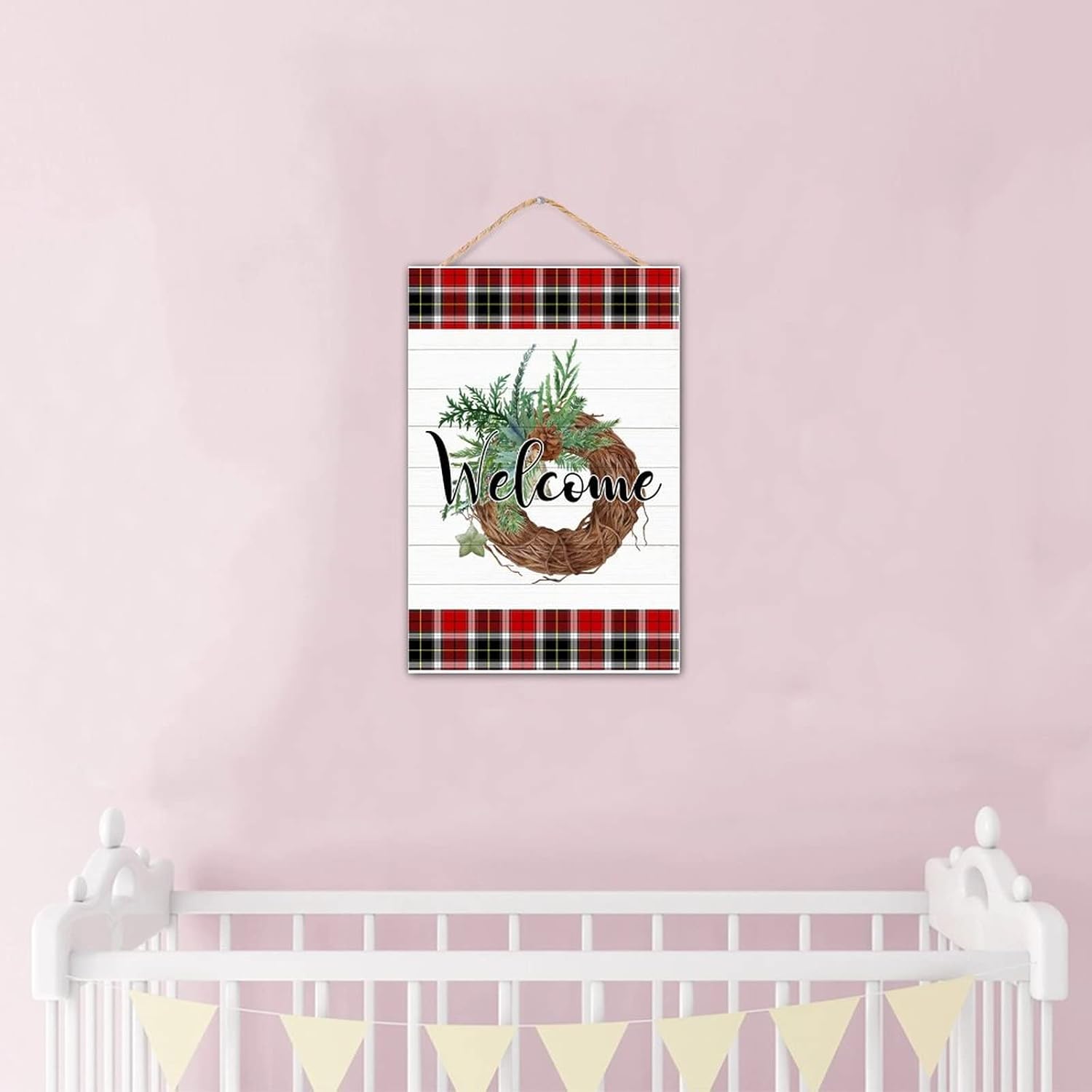 Welcome Winter Door Wreath Farmhouse Hanging Sign 8x12in