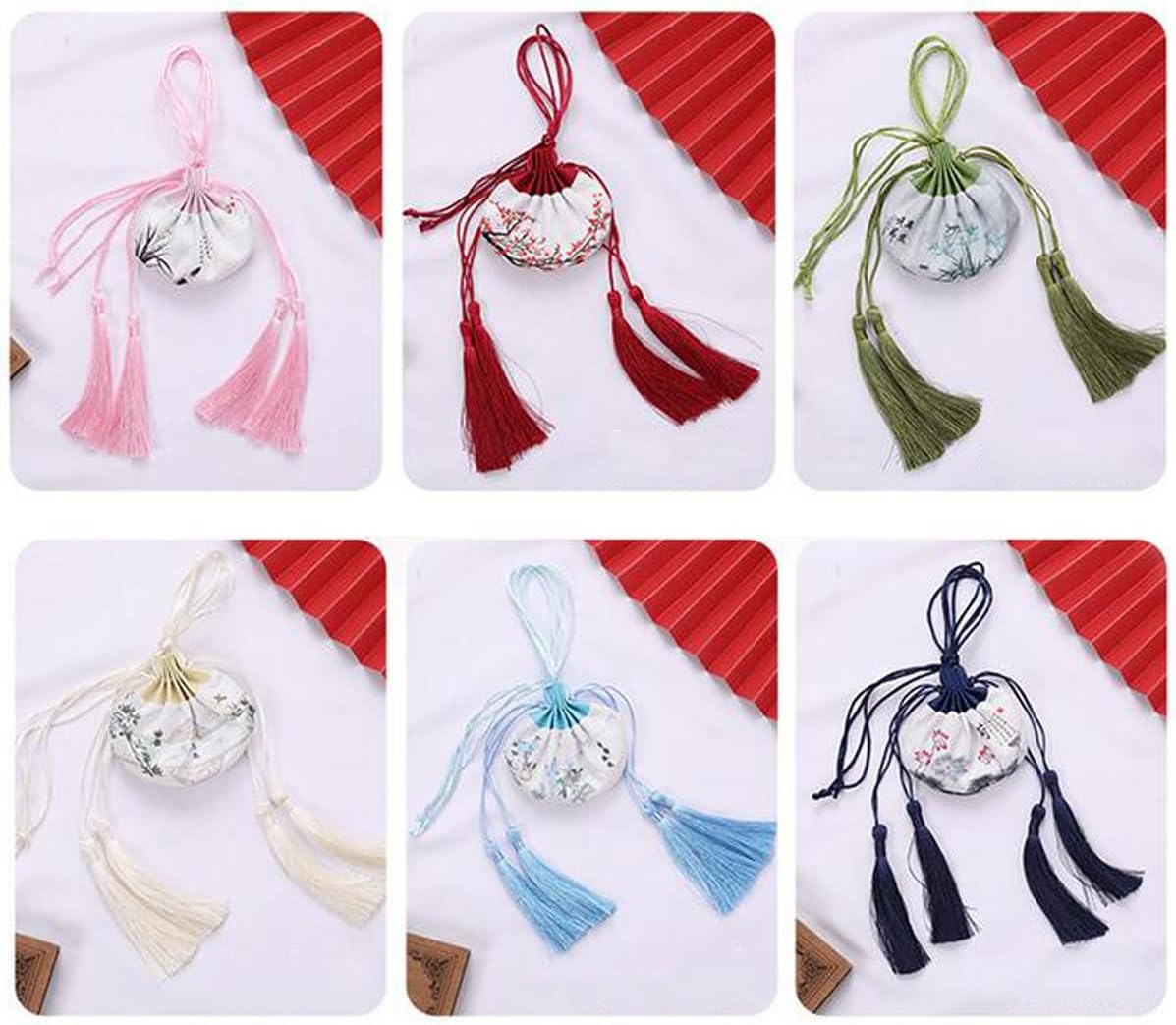 6 Pcs Chinese Silk Brocade Coin Bags with Drawstring Pouches