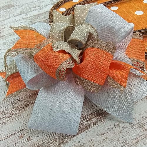 Fall Door Wreath with Pumpkin and Polka Dot Design