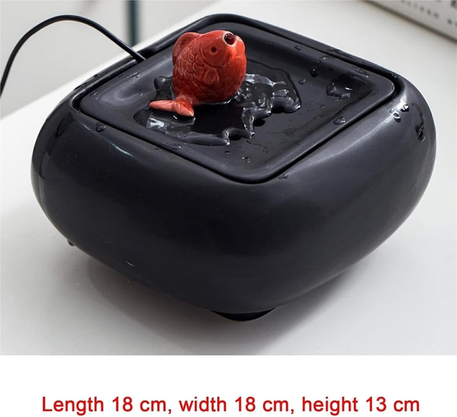 Cute Little Red Fish Spout Ceramic Tabletop Fountain for Home Office Bedroom Decor