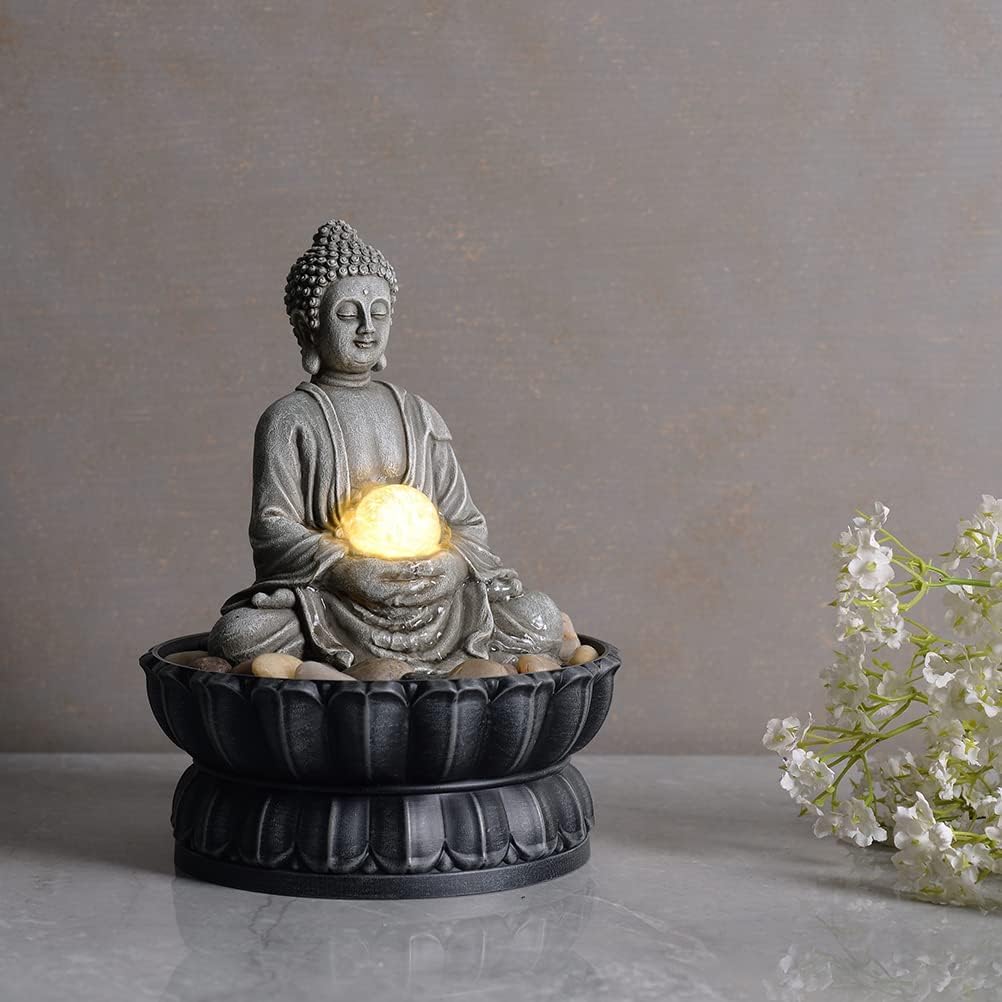 Kalona Zen Tabletop Buddha Fountain with LED and Rolling Ball
