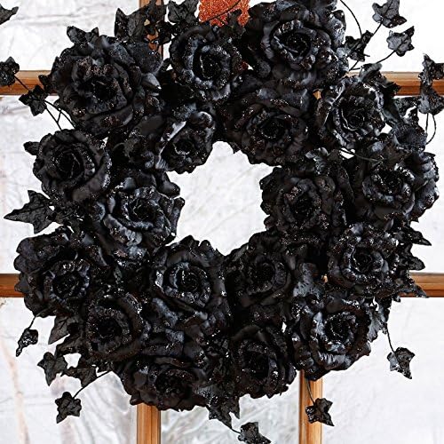 Elegant Black Glitter Rose Wreath 20 Inch