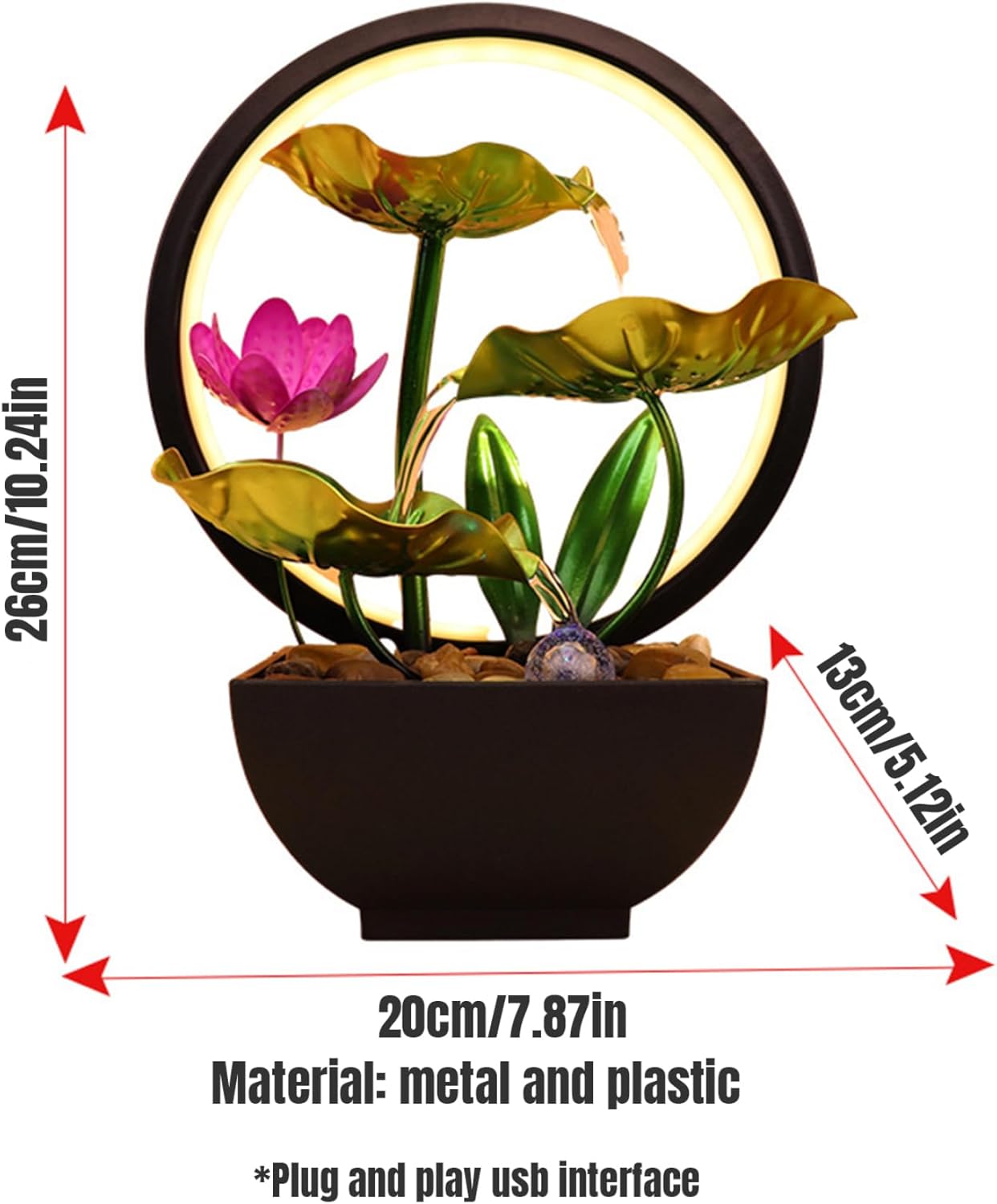 Indoor Waterfall Fountain with Light and Lotus Design