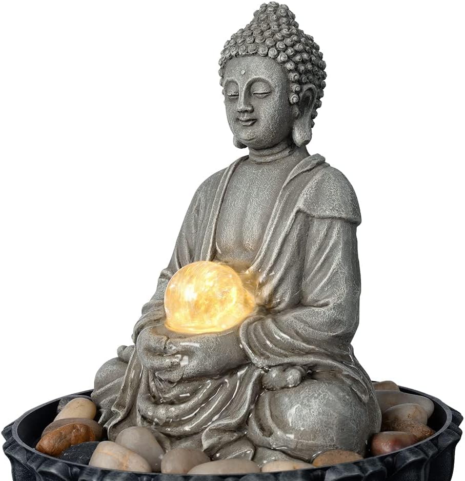 Kalona Zen Tabletop Buddha Fountain with LED and Rolling Ball