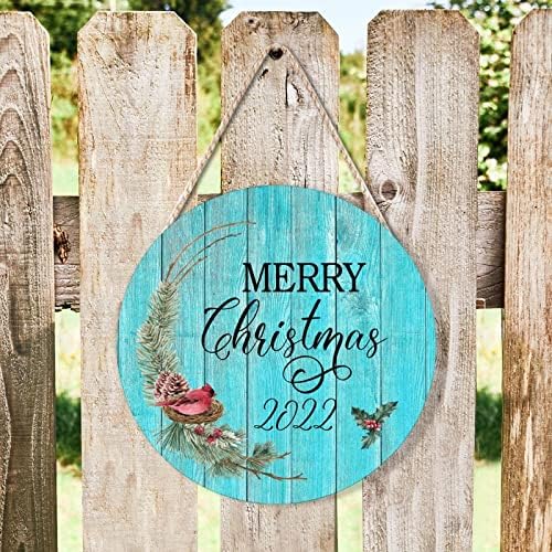 Farmhouse Front Door Hanger Red Bird Wreath Christmas Wood Sign 10x10in