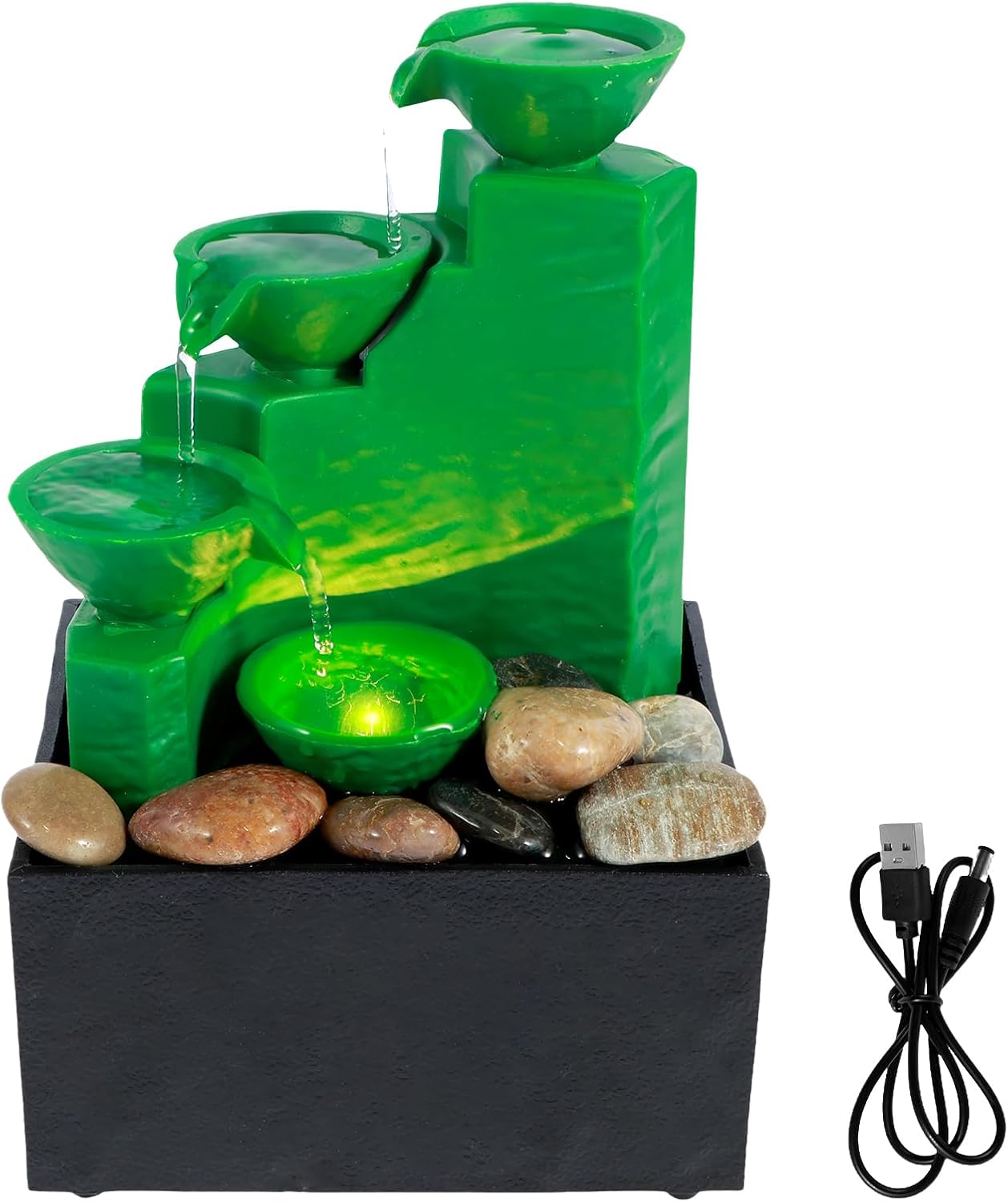 Emerald Green Tabletop Fountain with Light and Sound