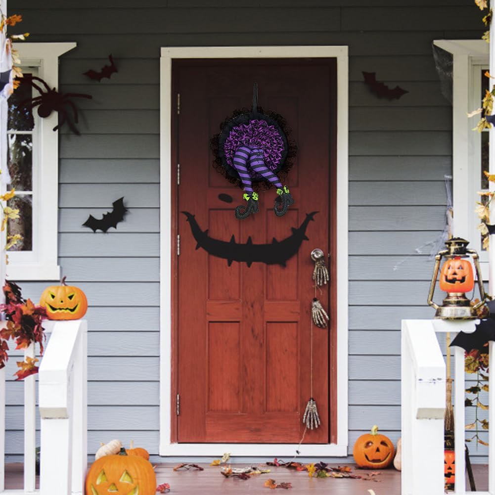 Halloween Witch Leg Wreath Front Door Decor