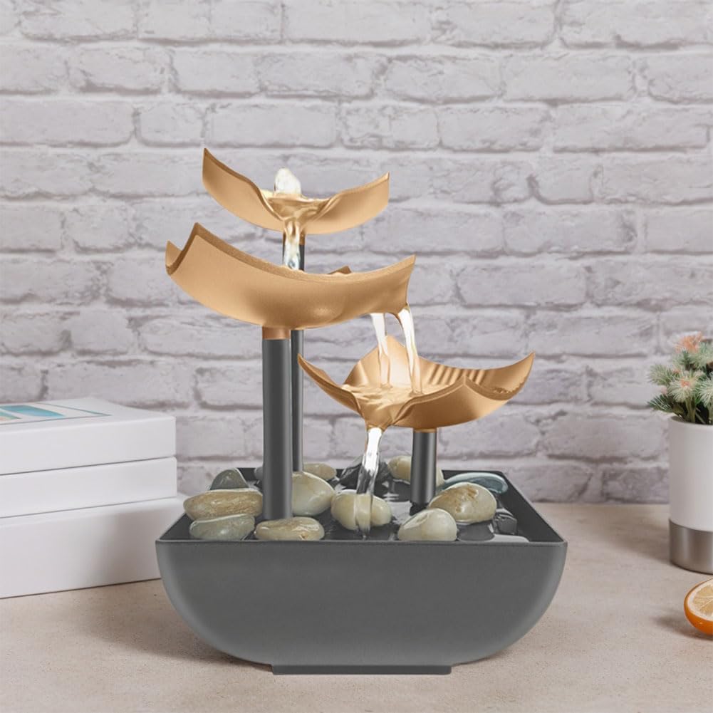 Tabletop Water Fountain with LED Light Indoor Zen Decor