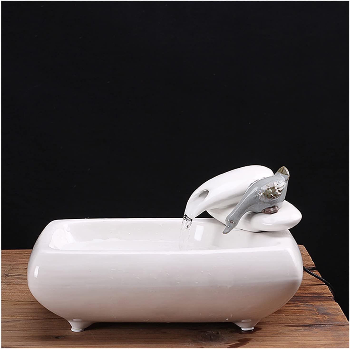 EVSER Water Fountain Tabletop Rectangular Ceramic Basin Indoor Fountain for Office Home Decoration