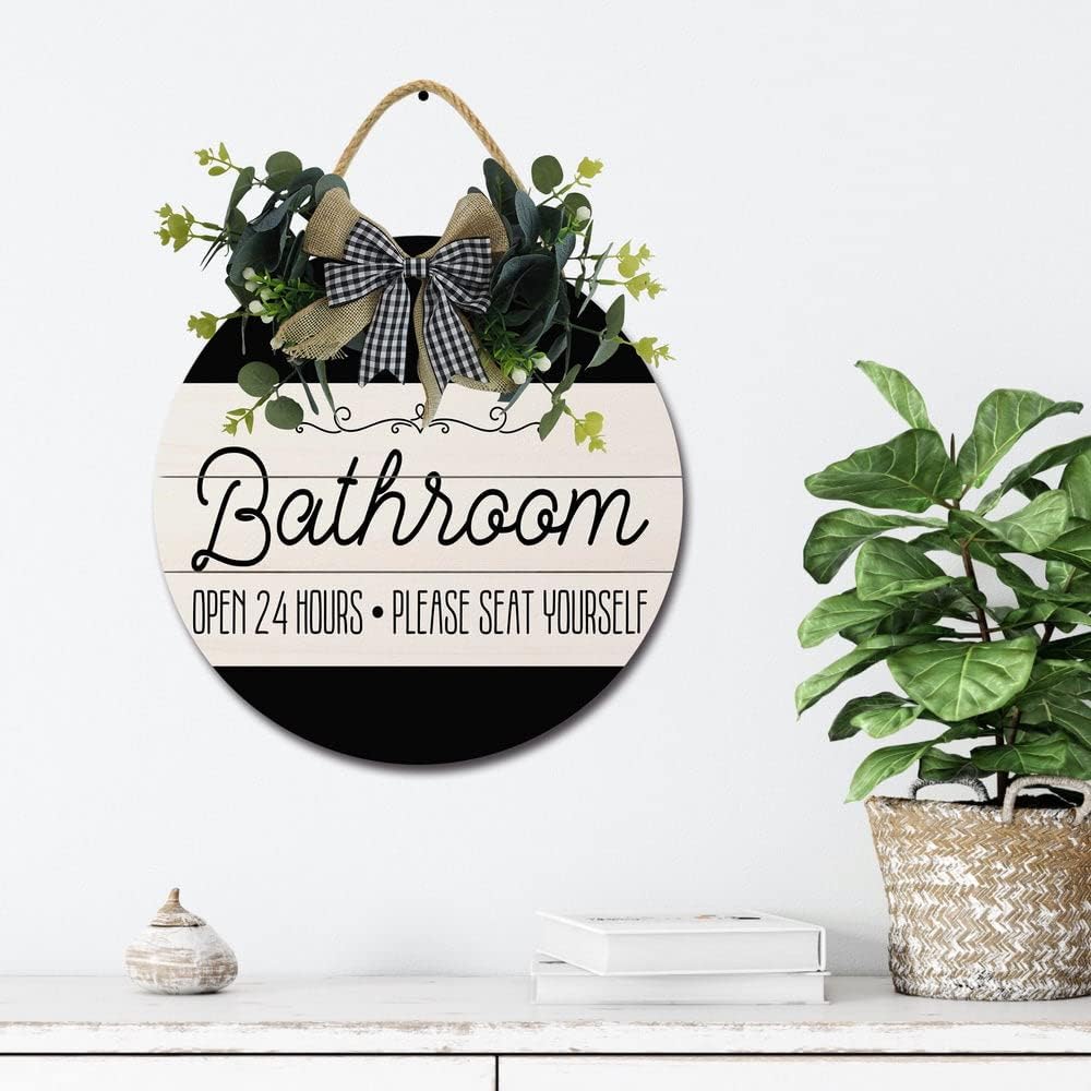 LERJIMUX Funny Bathroom Door Sign Wreath Decoration