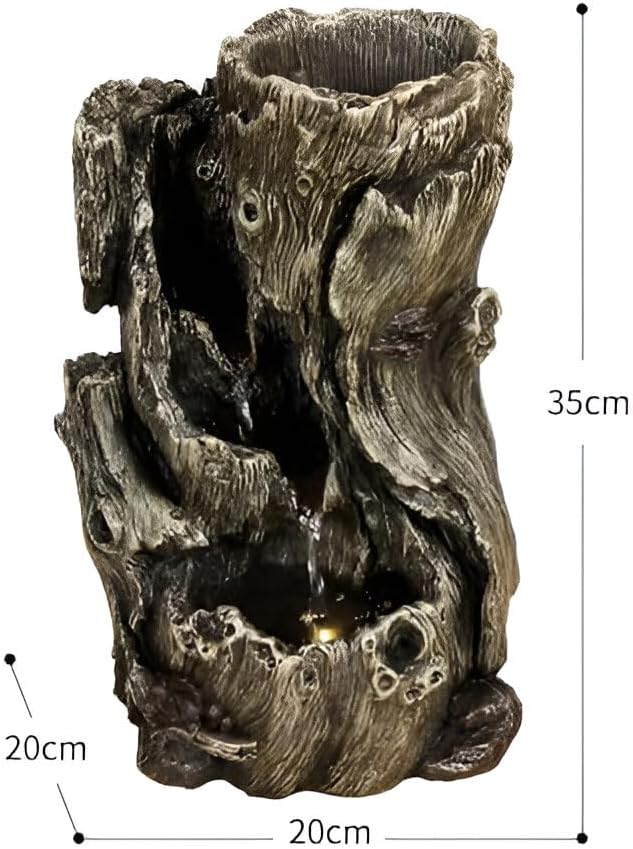 14-inch Log Tabletop Fountain with LED Lights and Planting Area