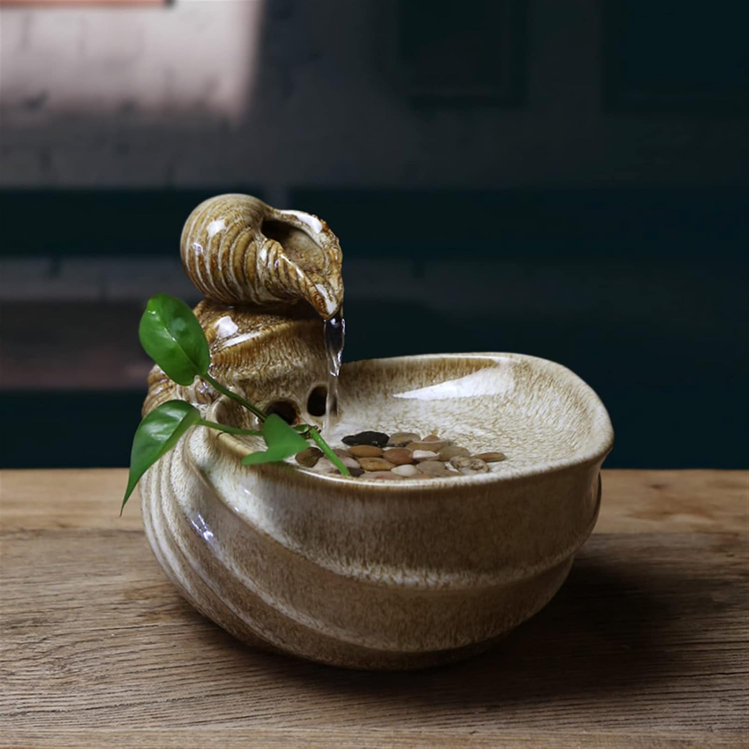 Tabletop Fountain with Conch Design for Home Office Decor