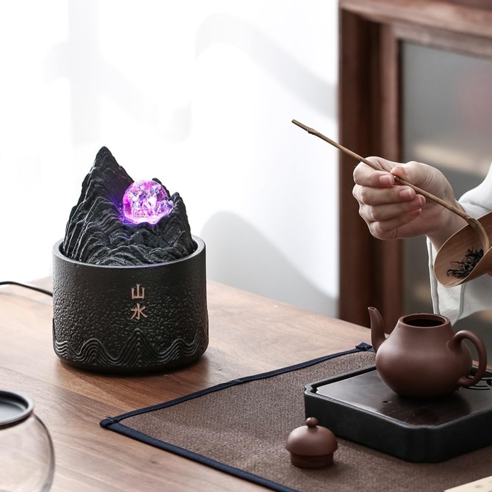 Brown Ceramic Mini Tabletop Fountain Indoor Decoration