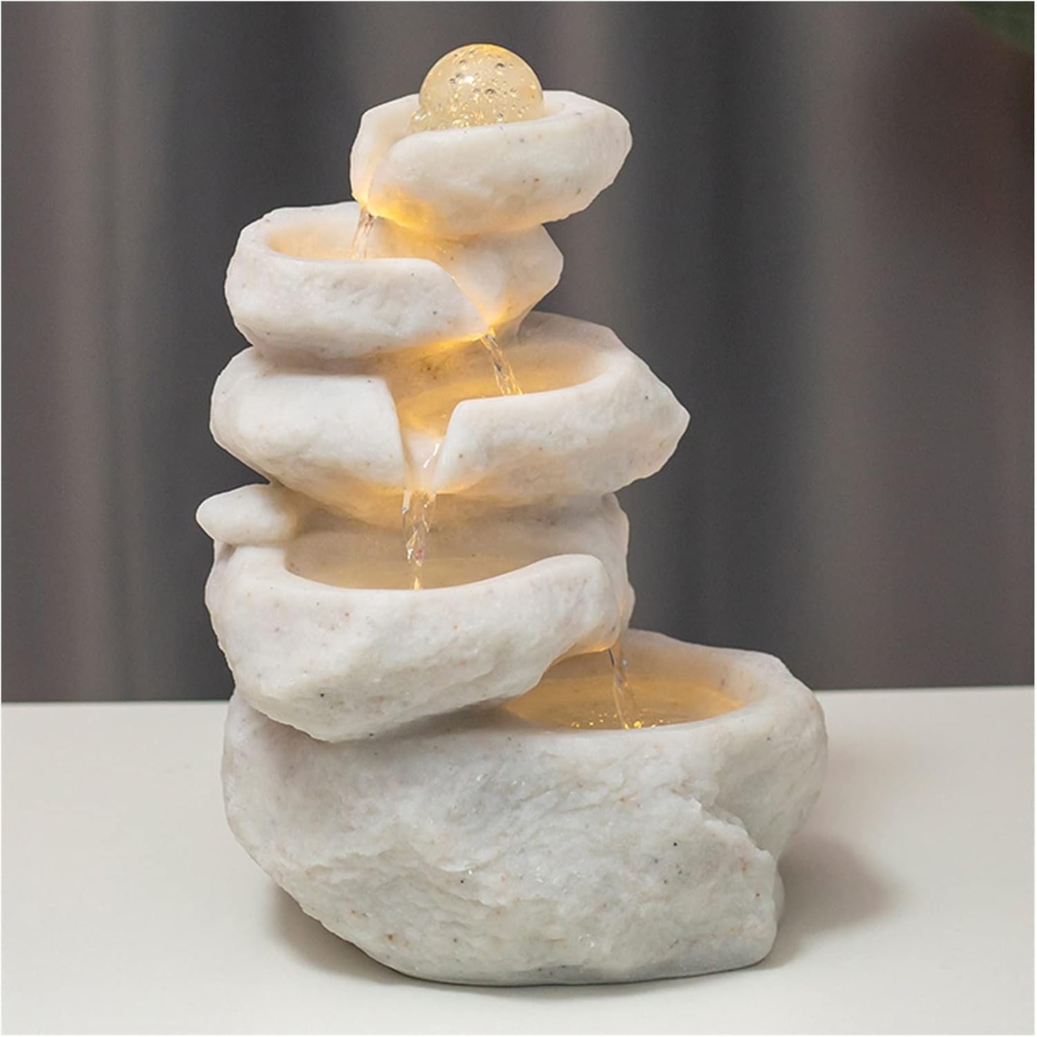 WAOCEO Tabletop Fountain with LED Lights and Soothing Water Sound