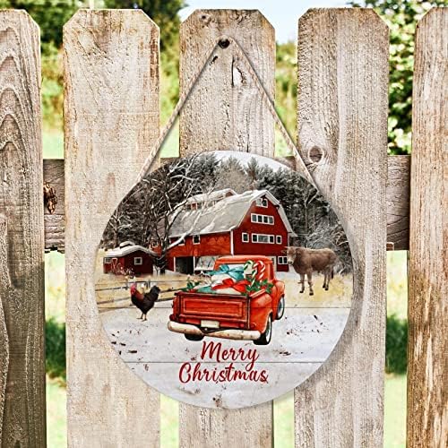 Farmhouse Front Door Hanger with Christmas Animals and Tree