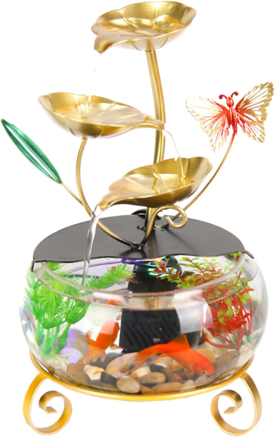 Modern Gold Indoor Water Fountain with Butterfly and Aquatic Plants 1