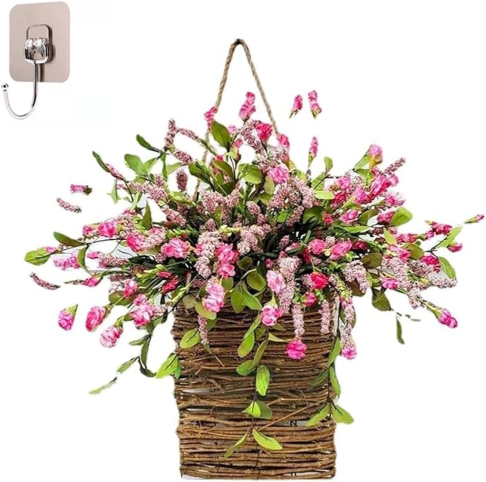 Cream Hydrangea Wreath Door Decor Basket