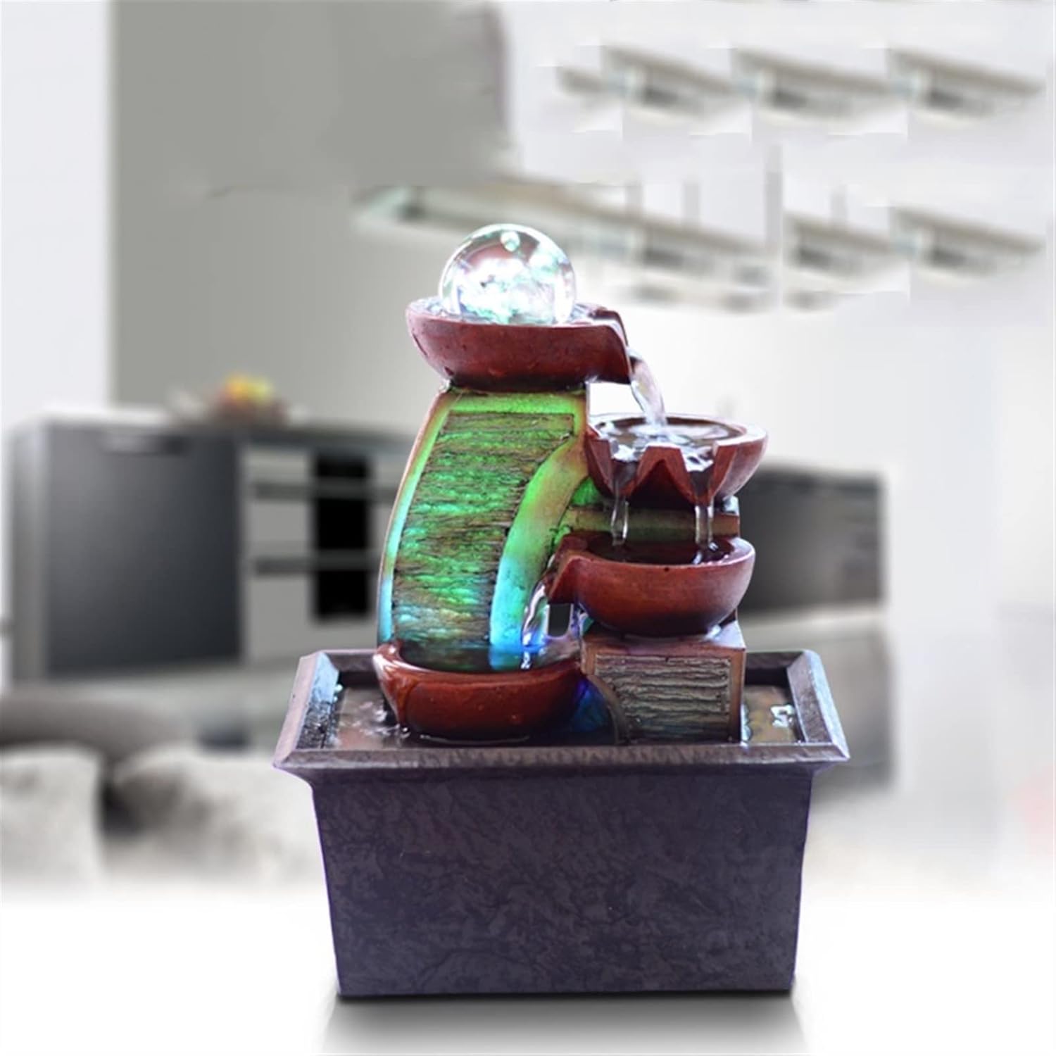 Lucky Feng Shui Tabletop Fountain with LED Lights