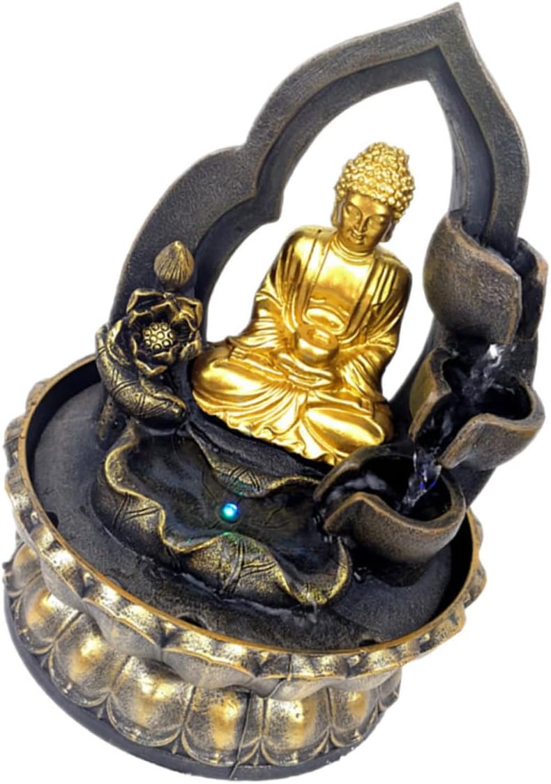 Buddha Waterfall Fountain LED Light Resin Indoor Decor