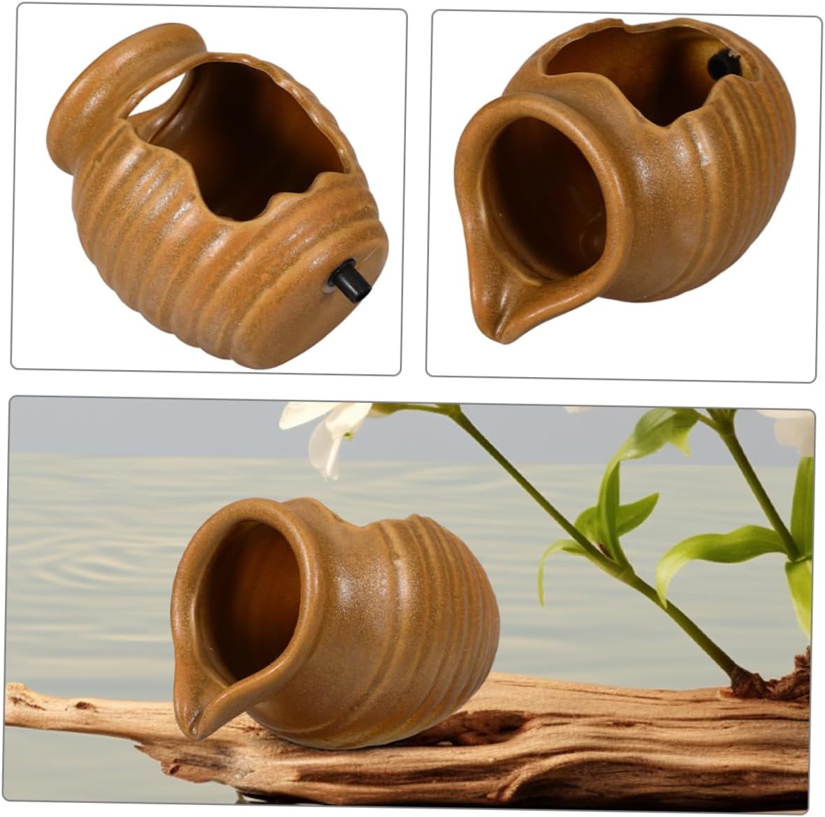 Classic Yellow Tabletop Fountain Ceramic Water Jar Indoor Zen Decor