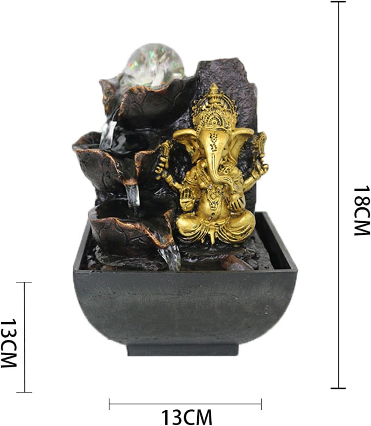 Buddha Ganesha Statue Water Fountain Decor 13x13x18cm