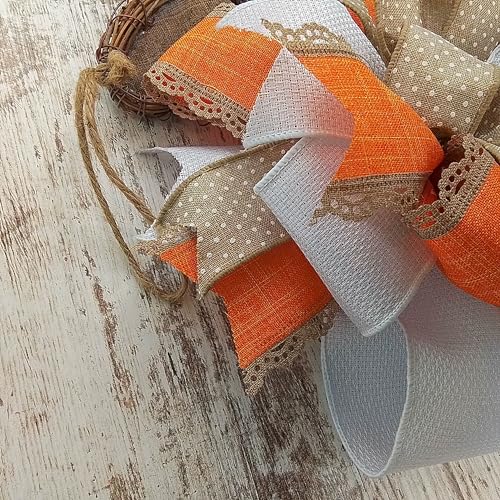 Fall Door Wreath with Pumpkin and Polka Dot Design