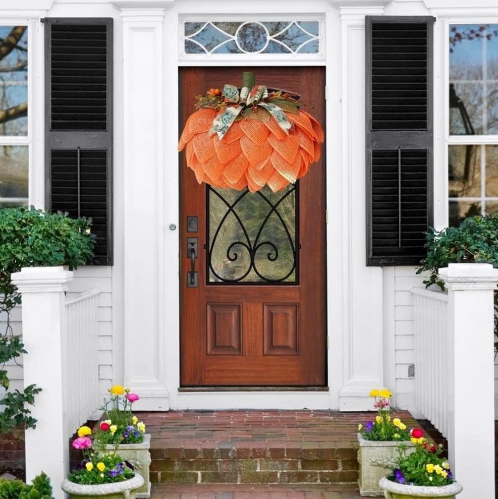 Handcrafted Pumpkin Door Wreath for Fall Halloween