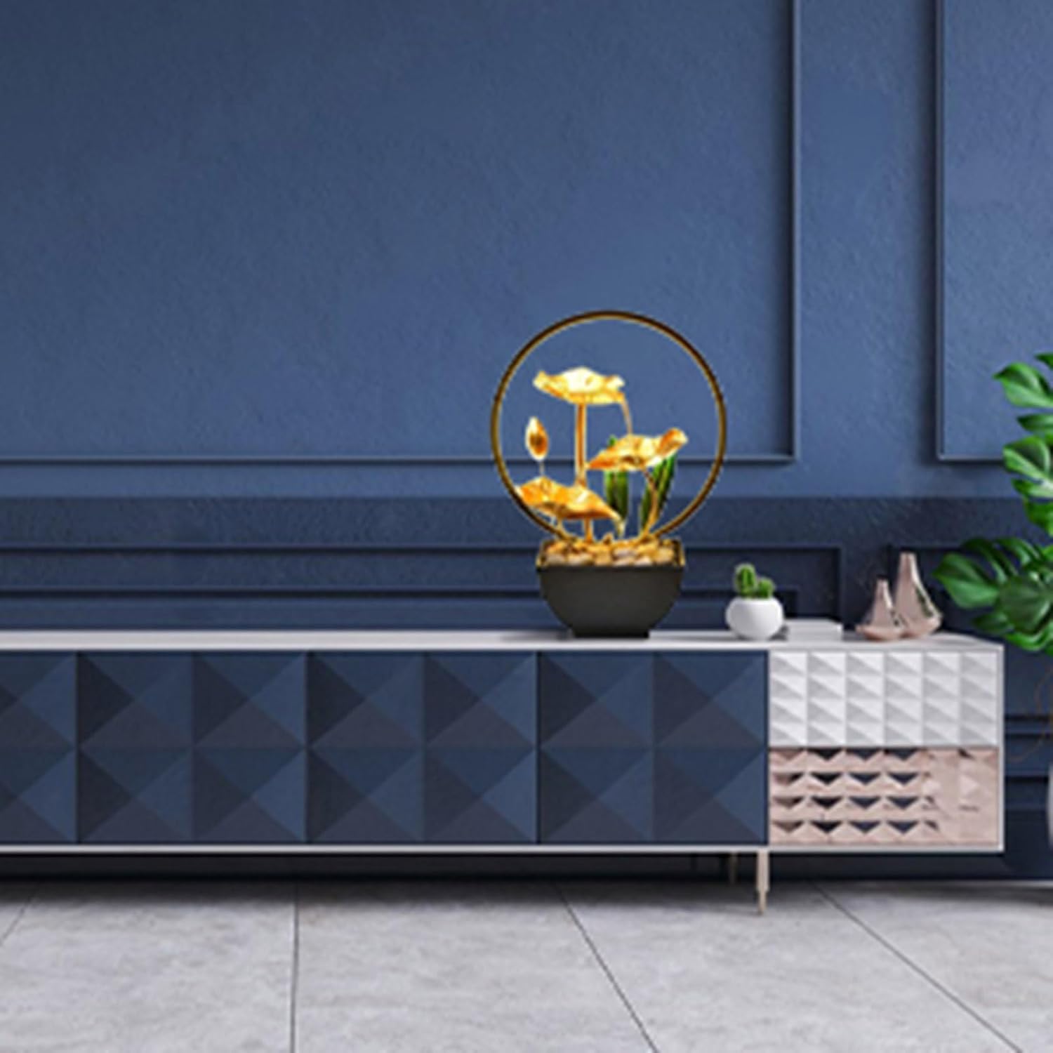 Elegant 3 Tiered Indoor Tabletop Fountain with LED Light and Natural Stones