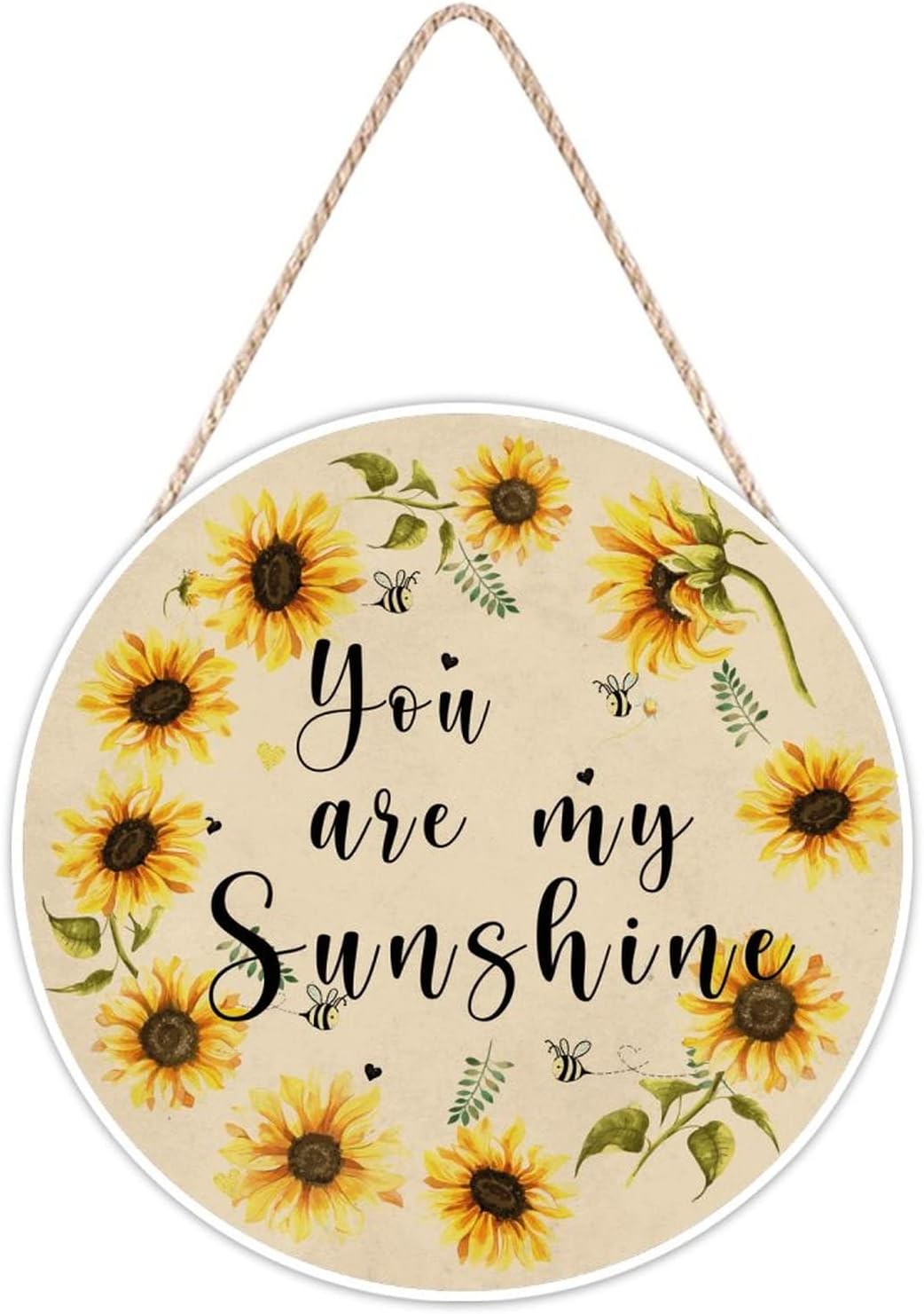 Farmhouse Front Door Hanger Vintage Sunflower Wreath Bee Wood Sign