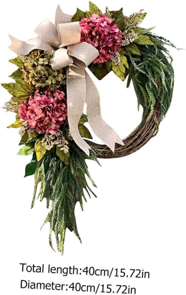 Cabilock White Hydrangea Garland Wreath Decor Front Door Hanger