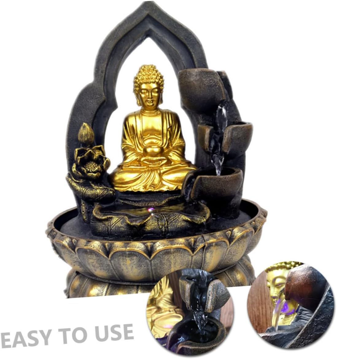 Buddha Waterfall Fountain LED Light Resin Indoor Decor