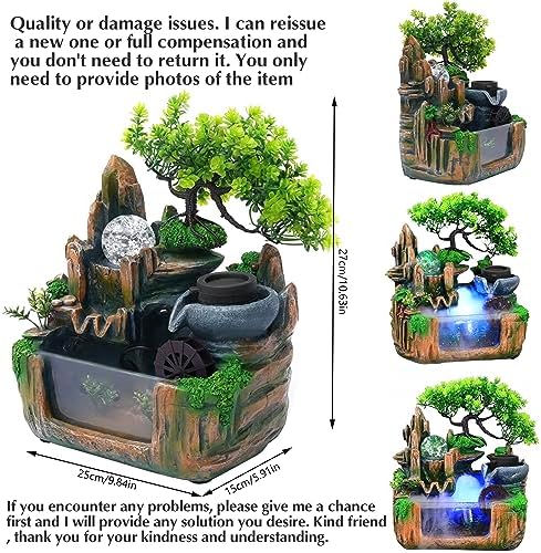 10 Inch Bonsai Tree Water Fountain with LED Light and Atomizer