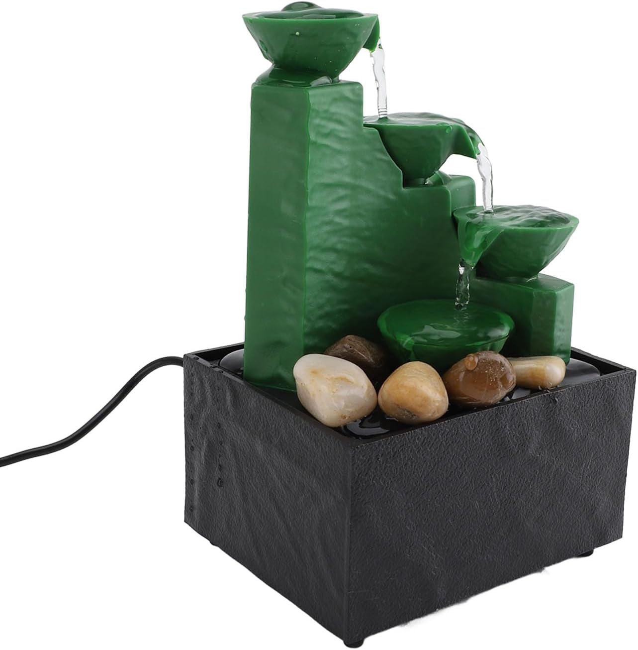 Tabletop Fountain Ornament with LED Light Emerald Green