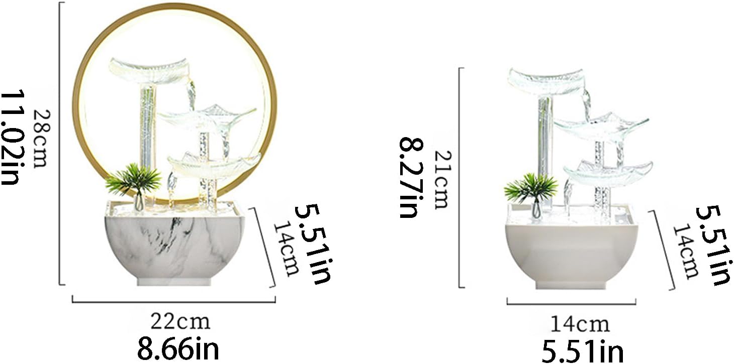 3 Layer Tabletop Waterfall Fountain with Glass Lotus Leaf