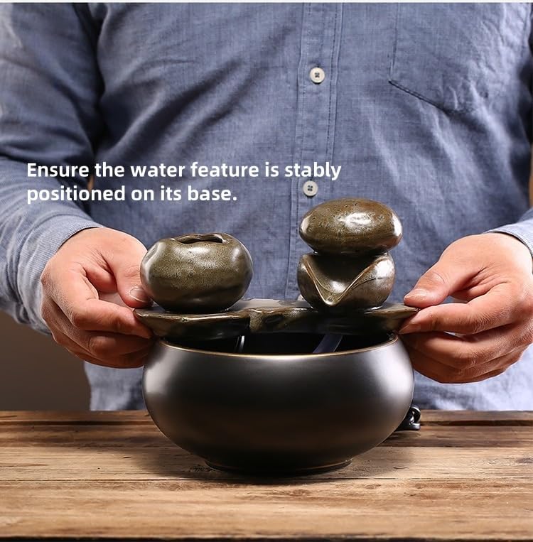 Ceramic Tabletop Fountain with Bamboo Water Feature Black Gloss