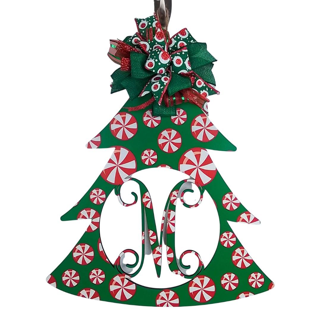 Christmas Tree Monogram Door Hanger with Bow