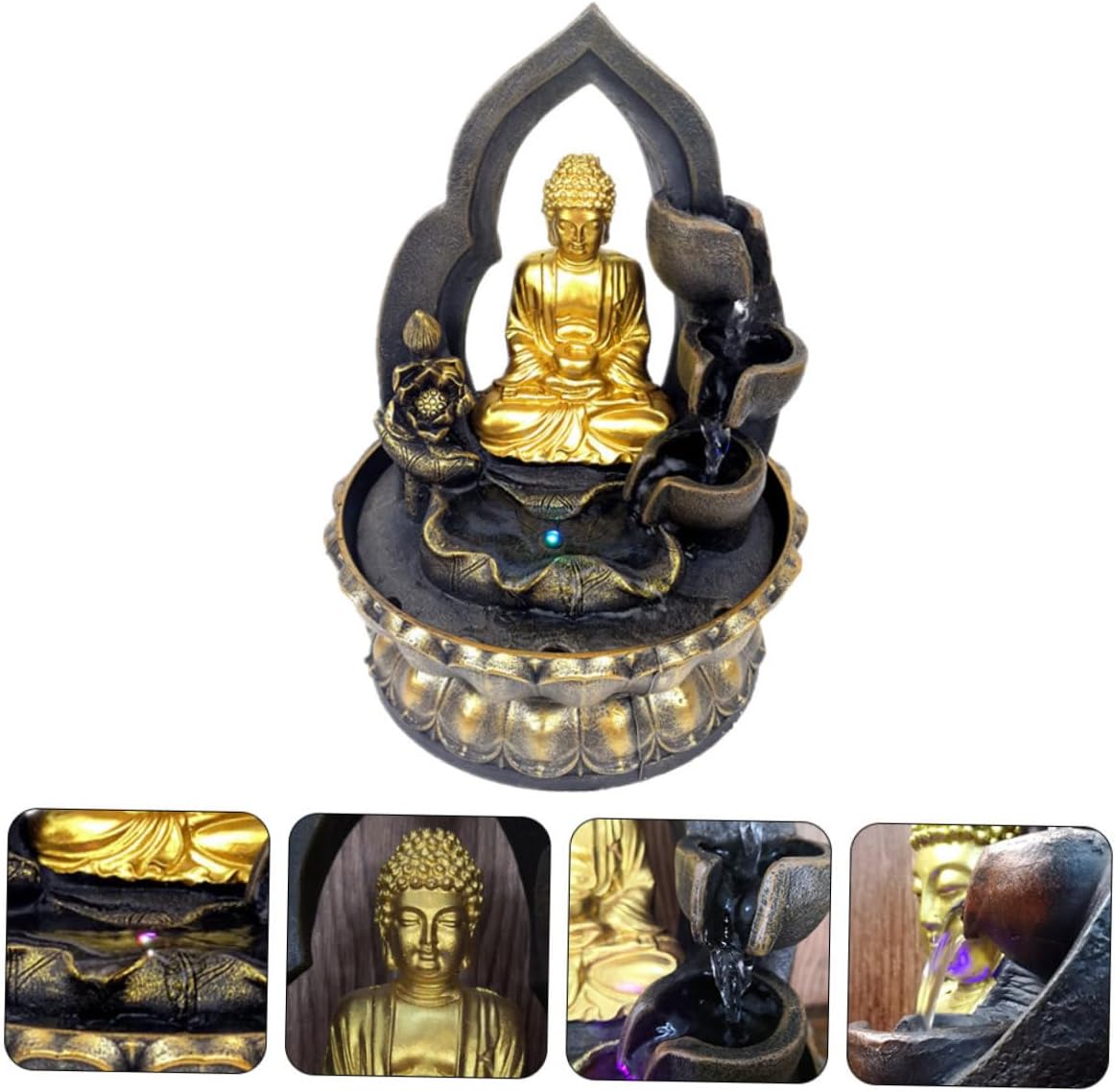 Buddha Waterfall Fountain LED Light Resin Indoor Decor