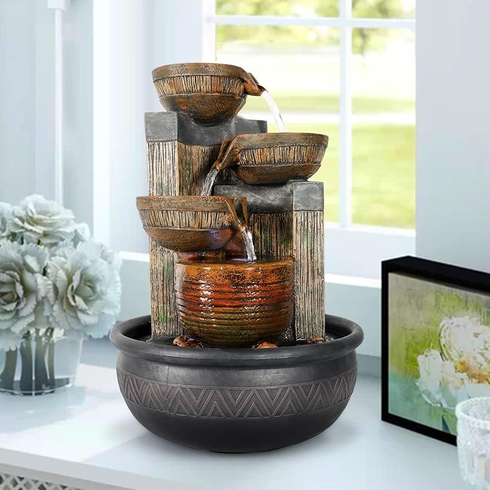 Relaxation Tabletop Fountain with LED Lights - Brown 157 Inch