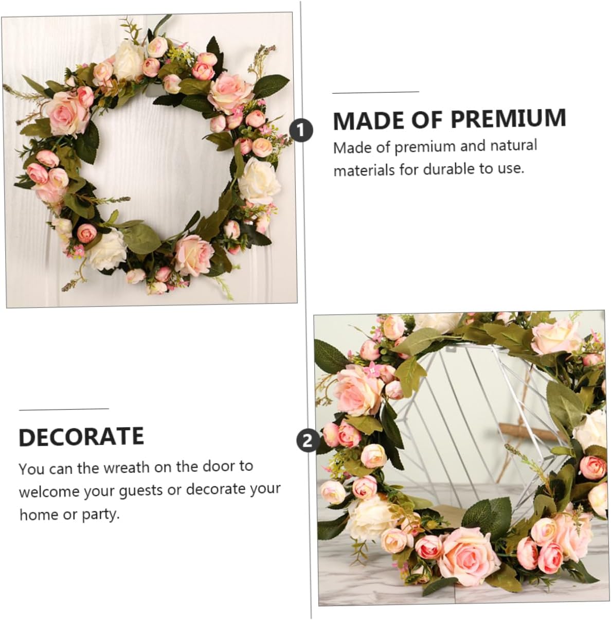 PRETYZOOM Artificial Rose Wreath Door Decor