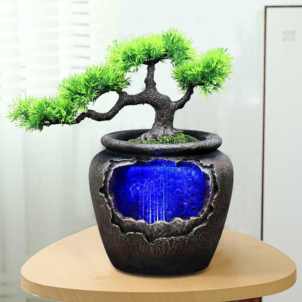Goudergo Tabletop Waterfall Fountain with LED Lights