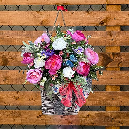 FQQWEE Colorful Peony Wreath Door Hanging Decor
