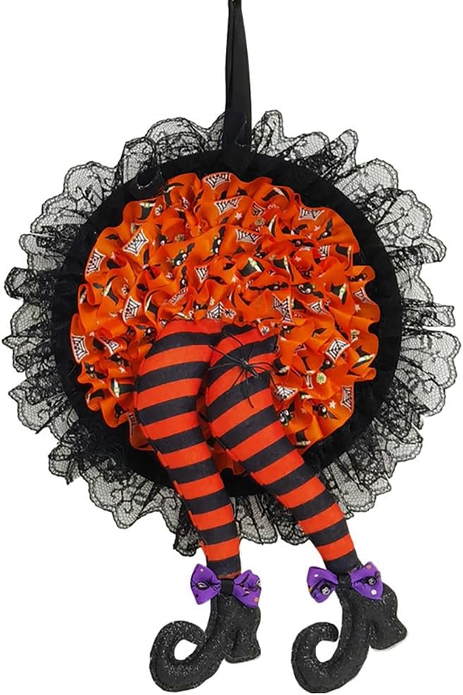 Halloween Witch Leg Wreath Front Door Decor