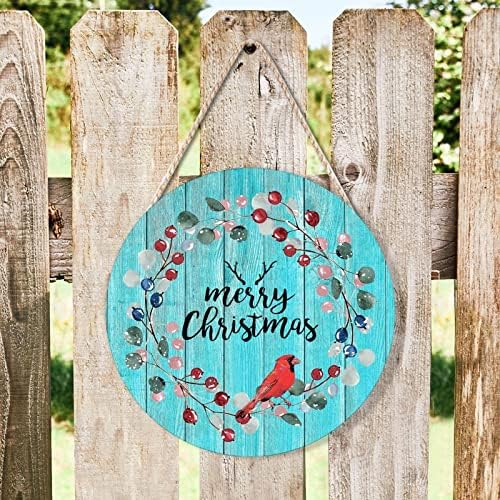 Farmhouse Door Hanger Red Bird Wreath Christmas Decor 10x10in